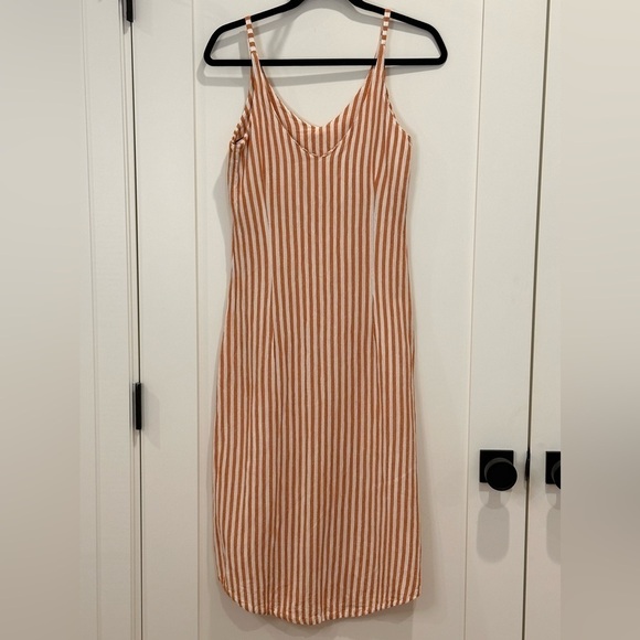 Zulu And Zephyr Revolve Rush Midi Dress Stripe Beachy Cotton Orange White Medium - Picture 6 of 13